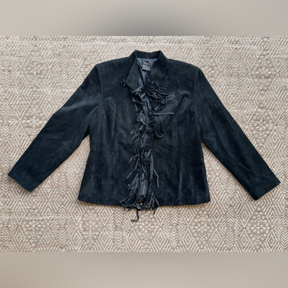 NWT Black‎ Suede Fringe Western Leather Jacket Womens XL Festival